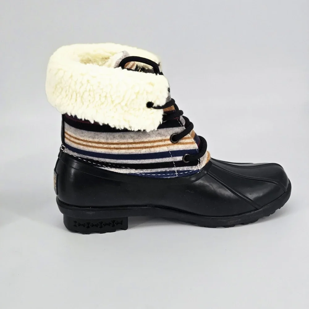Pendleton Bridger Stripe Duck Mid Boot Black Waterproof Winter Women Shoes 6 NIB